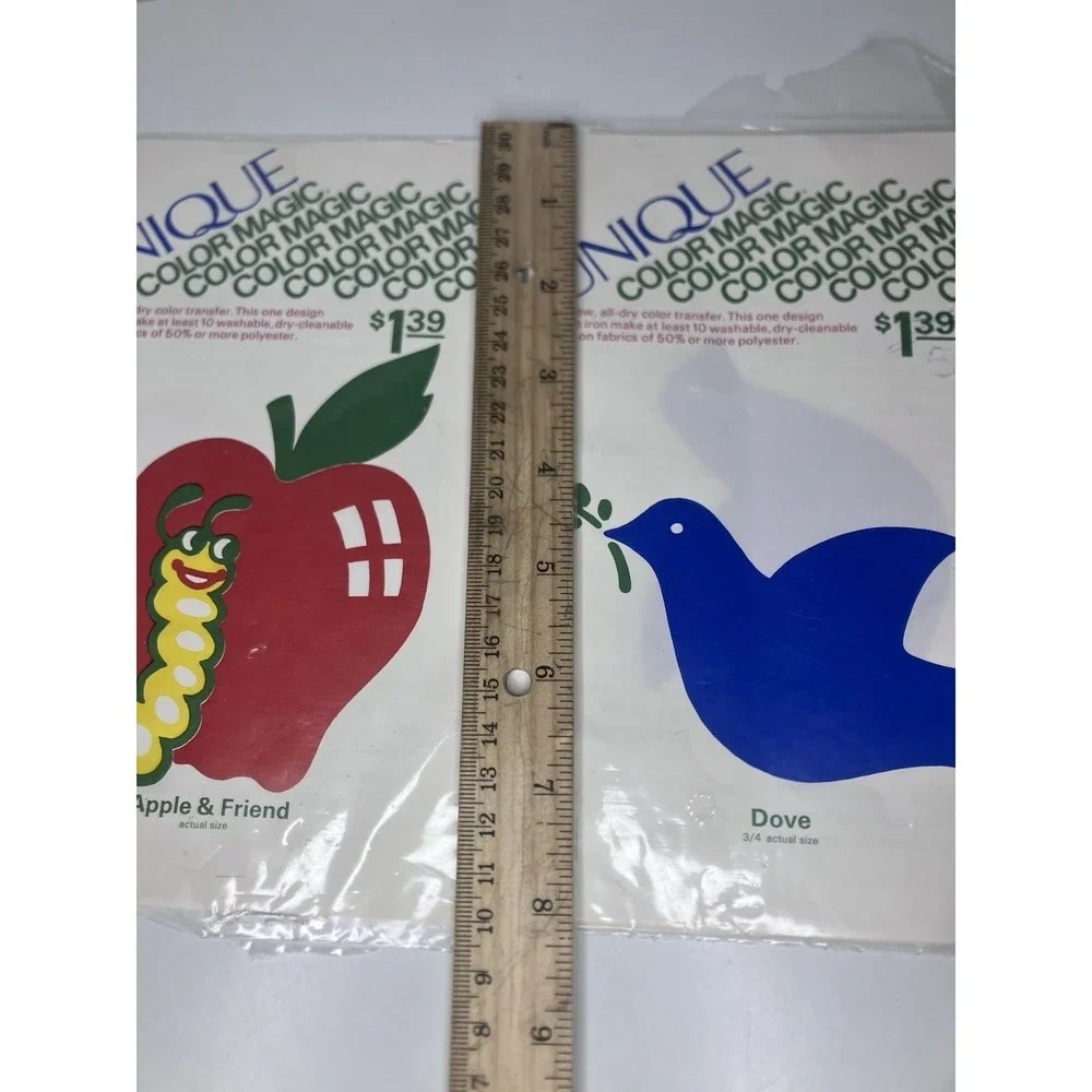 Vintage 70s UNIQUE Color Magic Iron On Color Transfers 2 Styles Apple Dove Craft